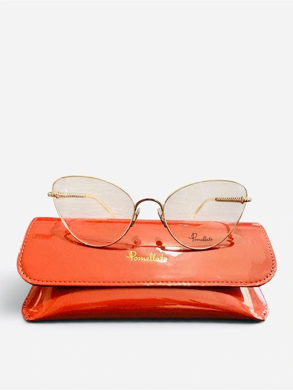 Pomellato Eyeglasses PM0104 Metal Gold Cat Eye Swarovski Stone 58-140 Authentic